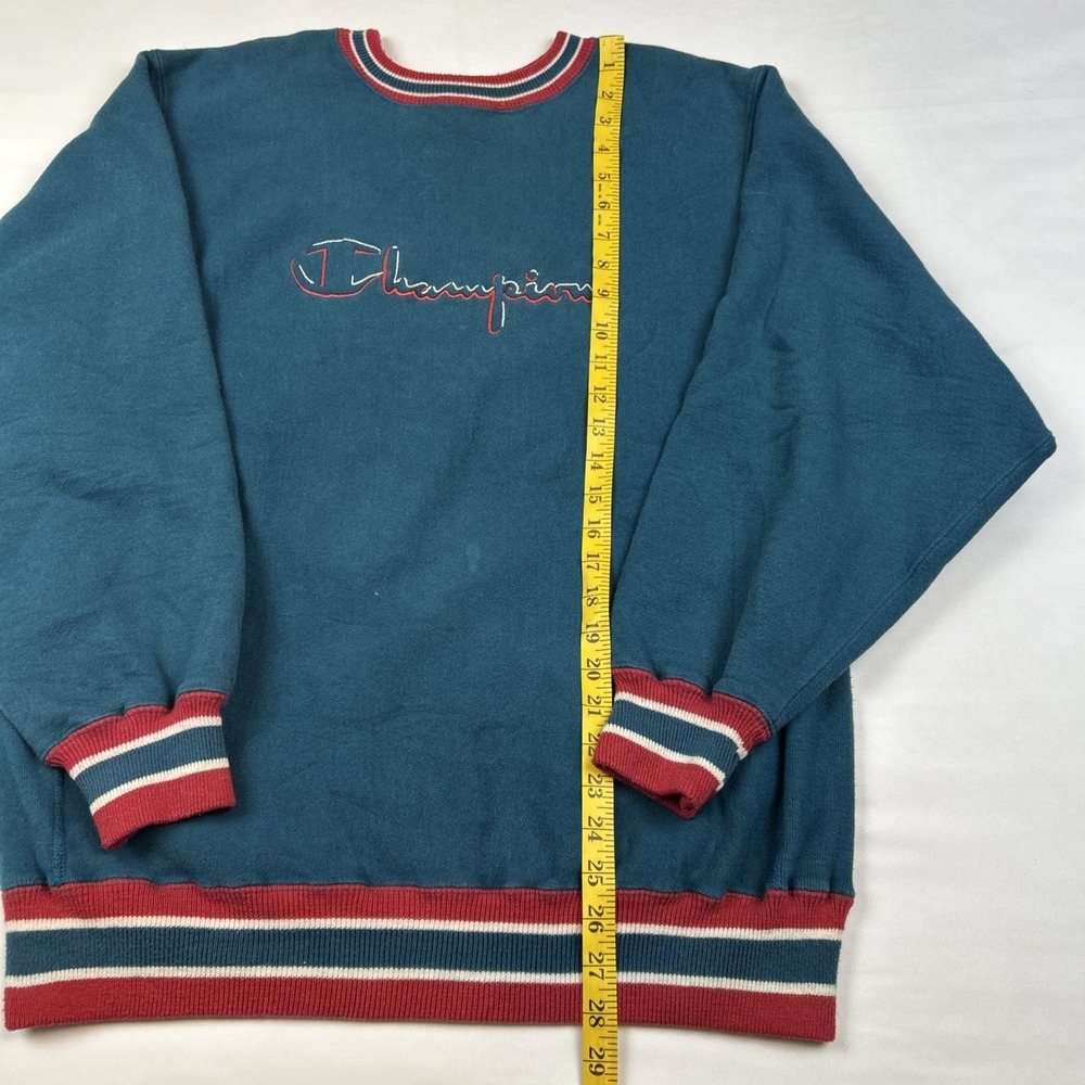 Vintage 80s Champion Reverse Weave Sweatshirt Sz XL Crewneck Teal Made In USA - Picture 3 of 8